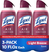 Lysol Air Sanitizer Spray with Bacterial Odor Eliminator for Home & Office, Sanitizing Air Spray, Air Freshener Alternative, Light Breeze Scent, 10 oz (Pack of 3)