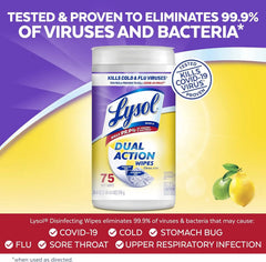 Lysol Dual Action Disinfectant Wipes, Multi-Surface Antibacterial Scrubbing Wipes, For Disinfecting and Cleaning, Citrus Scent, 75ct