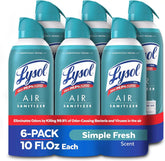 Lysol Air Sanitizer Spray with Bacterial Odor Eliminator for Home & Office, Sanitizing Air Spray, Air Freshener Alternative, Simple Fresh Scent,10 oz (Pack of 6)