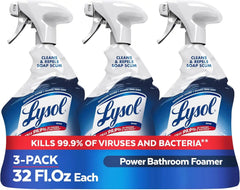 Lysol Power Foaming Bathroom Cleaner,Multipurpose Cleaner For Showers,Bathtubs,Sinks,Disinfectant Spray Kills 99.9% Of Germs,Zero Bleach Cleaning Spray,32 Oz.,(Pack of 3)