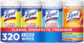 LYSOL Disinfecting Wipes, All Purpose Cleaner, Multi-Surface Antibacterial Cleaning Wipes, Household Cleaning Supplies, Dorm Essentials, Lemon + Mango & Hibiscus + Crisp Linen Scent, 80 ct. (4 Pack)