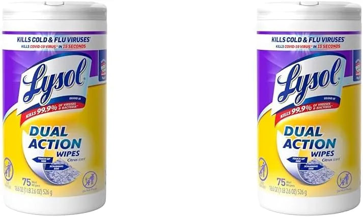 Lysol Dual Action Disinfectant Wipes, Multi-Surface Antibacterial Scrubbing Wipes, For Disinfecting and Cleaning, Citrus Scent, 75ct (Pack of 2)