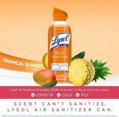 Lysol Air Sanitizer Spray with Bacterial Odor Eliminator for Home & Office, Sanitizing Air Spray, Air Freshener Alternative, Tropical Sunset Scent, 10 oz (Pack of 3)