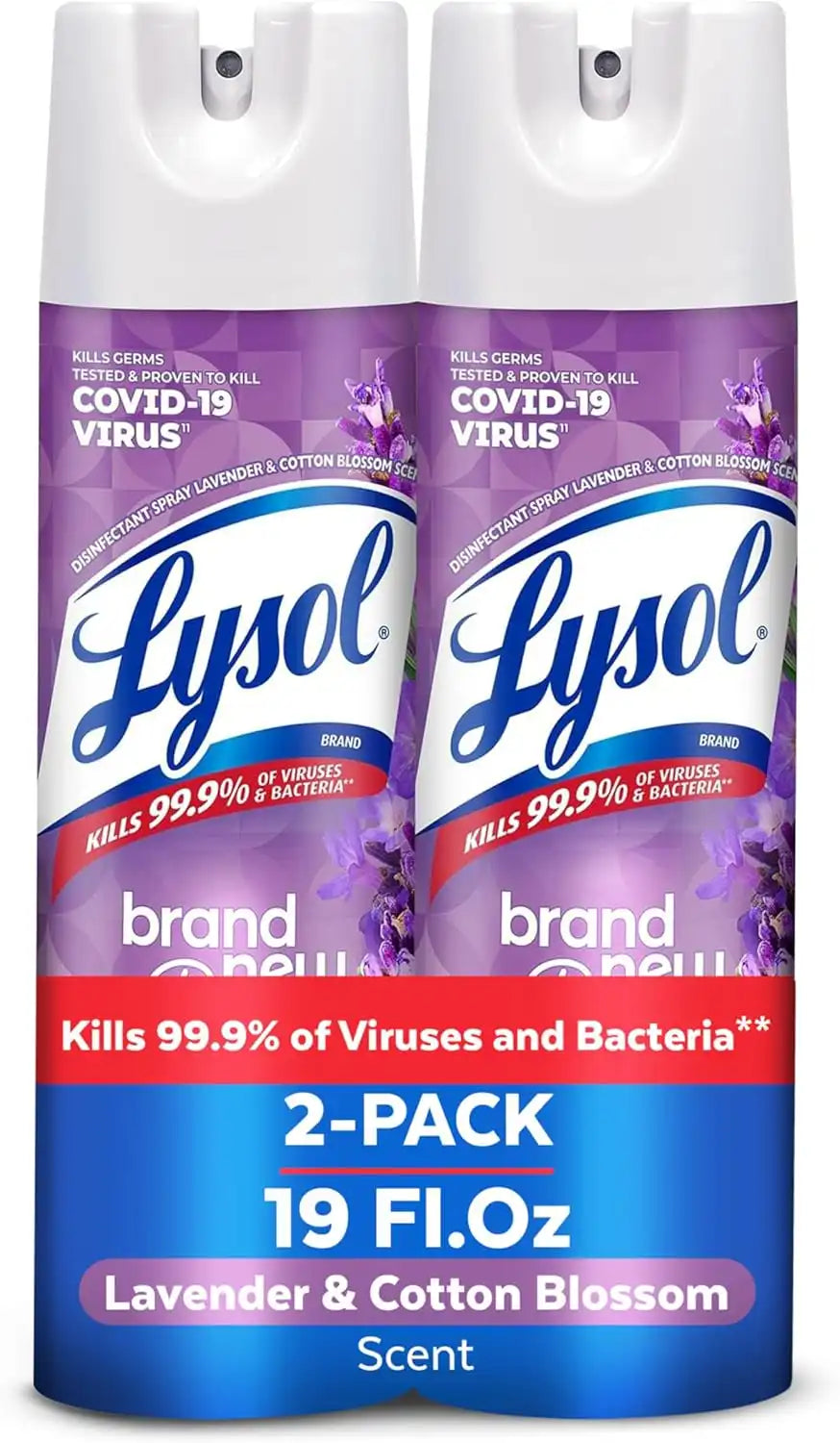 Lysol Disinfectant Spray, Household Cleaning Supplies, Disinfecting Multi-Purpose Room Spray, Antibacterial Sanitizer, Deodorizer, Kills Hantavirus, Lavender & Cotton Blossom, 19 Fl Oz (Pack of 2)