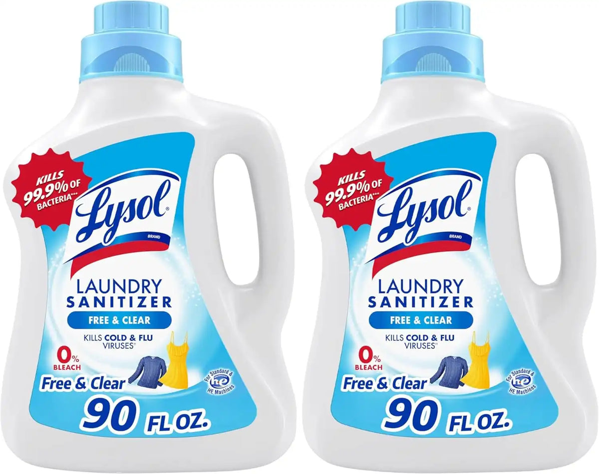 Lysol Laundry Sanitizer Additive | Free & Clear | 0% Bleach | 90 Fl Oz | Pack of 2
