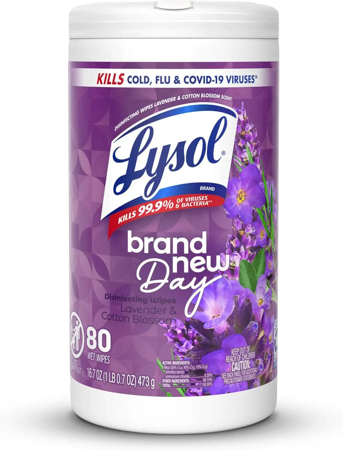 LYSOL Disinfecting Wipes, All Purpose Cleaner, Multi-Surface Antibacterial Cleaning Wipes, Household Cleaning Supplies, Dorm Essentials, Lavender & Cotton Blossom Scent, 80 ct.