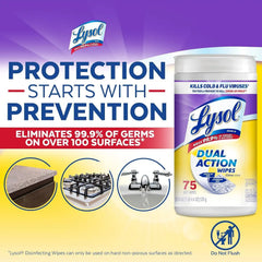 Lysol Dual Action Disinfectant Wipes, Multi-Surface Antibacterial Scrubbing Wipes, Dorm Room Essentials, Citrus Scent, 75ct (Pack of 4), Packaging May Vary