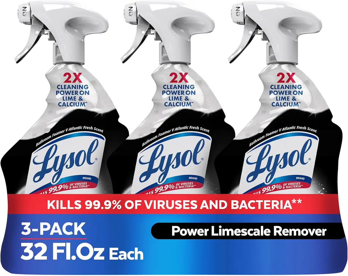 Lysol Power Limescale Remover Bathroom Cleaner Spray, Hard Water Stain Remover, Disinfecting Multipurpose Cleaner for Shower & Bathtub, Tough on Lime & Calcium, 0% Bleach, Atlantic Fresh Scent, 32oz