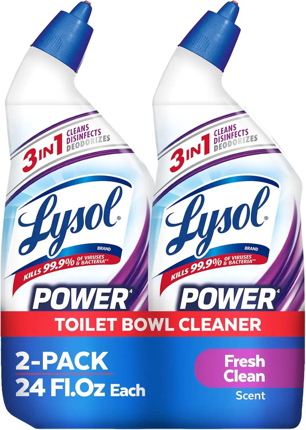 Lysol Power + Odor Fighting Toilet Bowl Cleaner Gel, For Cleaning and Disinfecting, Stain Removal, Fresh Clean Scent, 24oz (Pack of 2)
