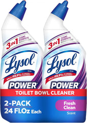 Lysol Power + Odor Fighting Toilet Bowl Cleaner Gel, For Cleaning and Disinfecting, Stain Removal, Fresh Clean Scent, 24oz (Pack of 2)