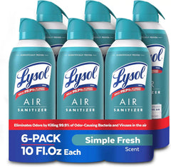 Lysol Air Sanitizer Spray with Bacterial Odor Eliminator for Home & Office, Sanitizing Air Spray, Air Freshener Alternative, Simple Fresh Scent,10 oz (Pack of 6)