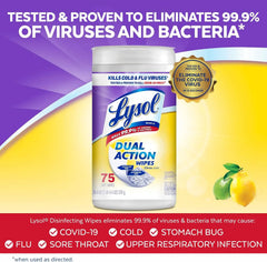 Lysol Dual Action Disinfectant Wipes, Multi-Surface Antibacterial Scrubbing Wipes, For Disinfecting and Cleaning, Citrus Scent, 75ct, Packaging May Vary (Pack of 12)
