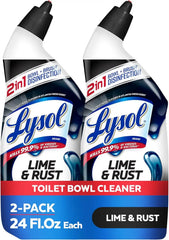 Lysol Lime & Rust Toilet Bowl Cleaner Liquid, For Limescale, Rust & Hard Water Stains, Septic Safe, Clinging Gel, Disinfects, Sanitizes & Deodorizes, Bathroom Cleaning Supplies, 24oz (2 Pack)