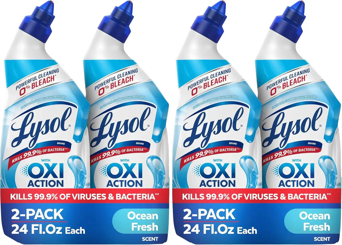 Lysol Toilet Bowl Cleaner Gel, For Cleaning and Disinfecting, Bleach Free, Ocean Fresh Scent, 24oz (Pack of 4)