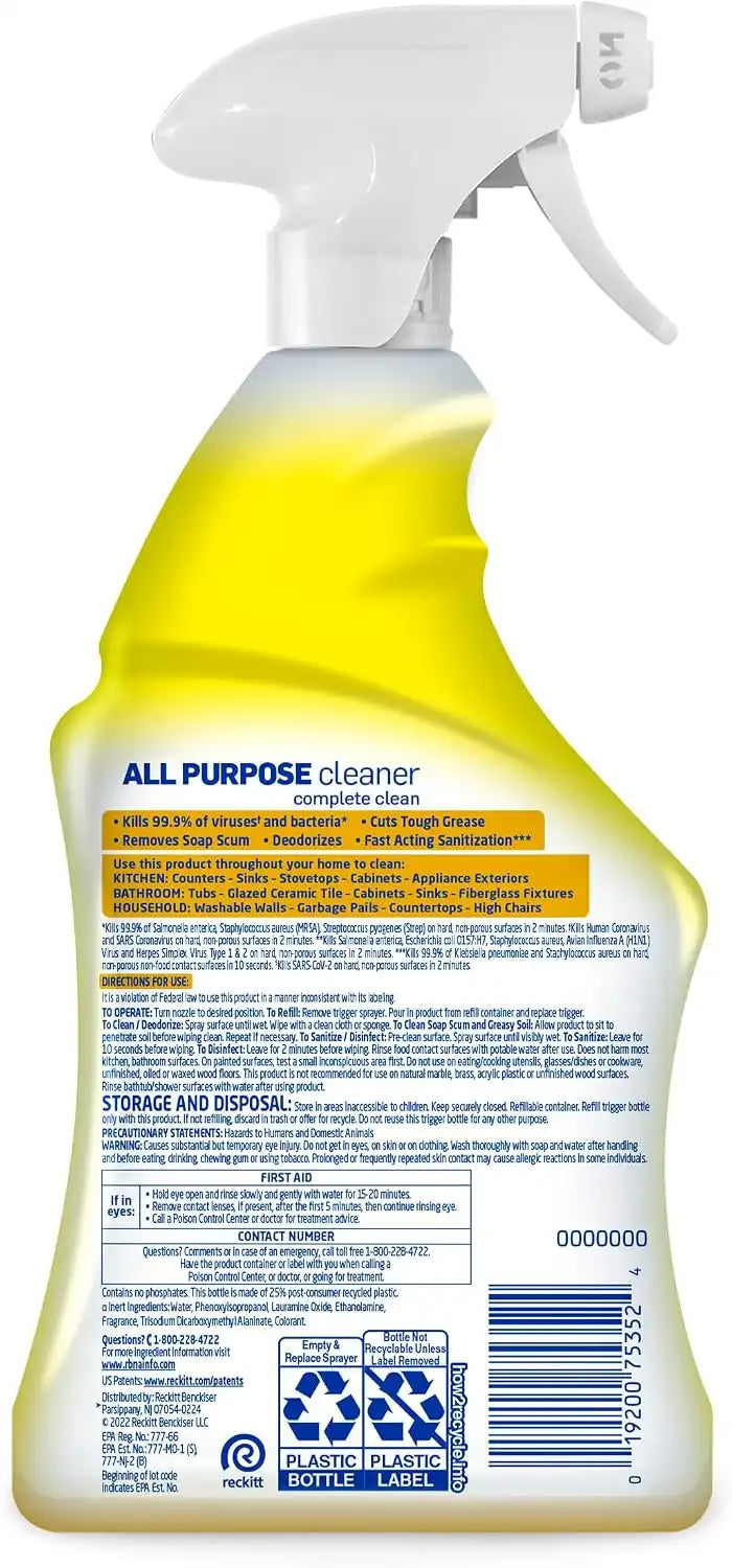 Lysol All Purpose Cleaner Spray, Multi-Purpose Disinfecting Spray, Kitchen & Bathroom Cleaner, Lemon Breeze Scent, 32 Fl Oz (Pack of 4)