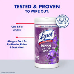 LYSOL Disinfecting Wipes, All Purpose Cleaner, Multi-Surface Antibacterial Cleaning Wipes, Household Cleaning Supplies, Dorm Essentials, Lavender & Cotton Blossom Scent, 80 ct.
