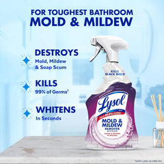 Lysol Mold & Mildew Remover Spray, Bathroom & Shower Cleaner, Disinfectant Spray, Stain Remover with Bleach, Tough on Black Mold, Multipurpose Cleaner for Home and Kitchen, 32oz (3 Pack)
