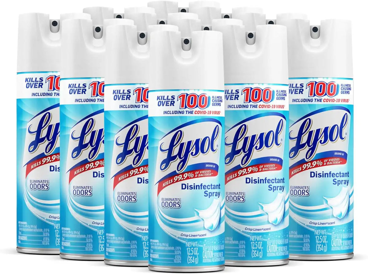 Lysol Disinfectant Spray, Sanitizing and Antibacterial Spray, For Disinfecting and Deodorizing, Crisp Linen, 12.5 Fl. Oz (Pack of 12)