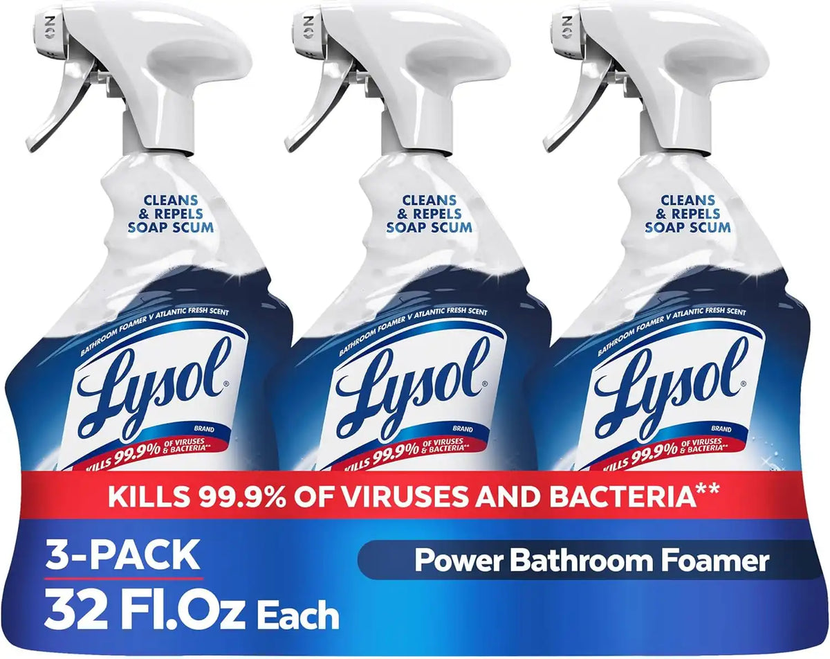 Lysol Power Foaming Bathroom Cleaner,Multipurpose Cleaner For Showers,Bathtubs,Sinks,Disinfectant Spray Kills 99.9% Of Germs,Zero Bleach Cleaning Spray,32 Oz.,(Pack of 3)